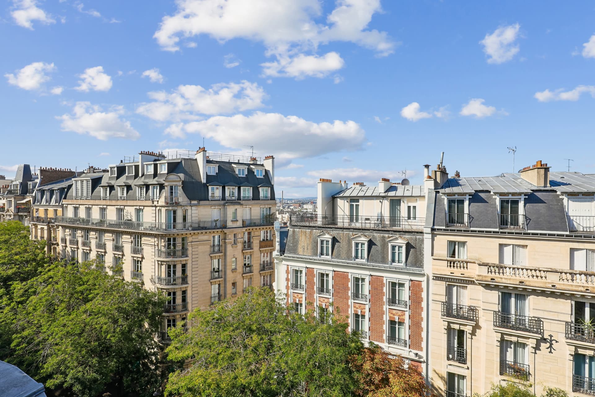 Vue dégagée sur les toits de Paris et les façades haussmanniennes depuis le lot 20